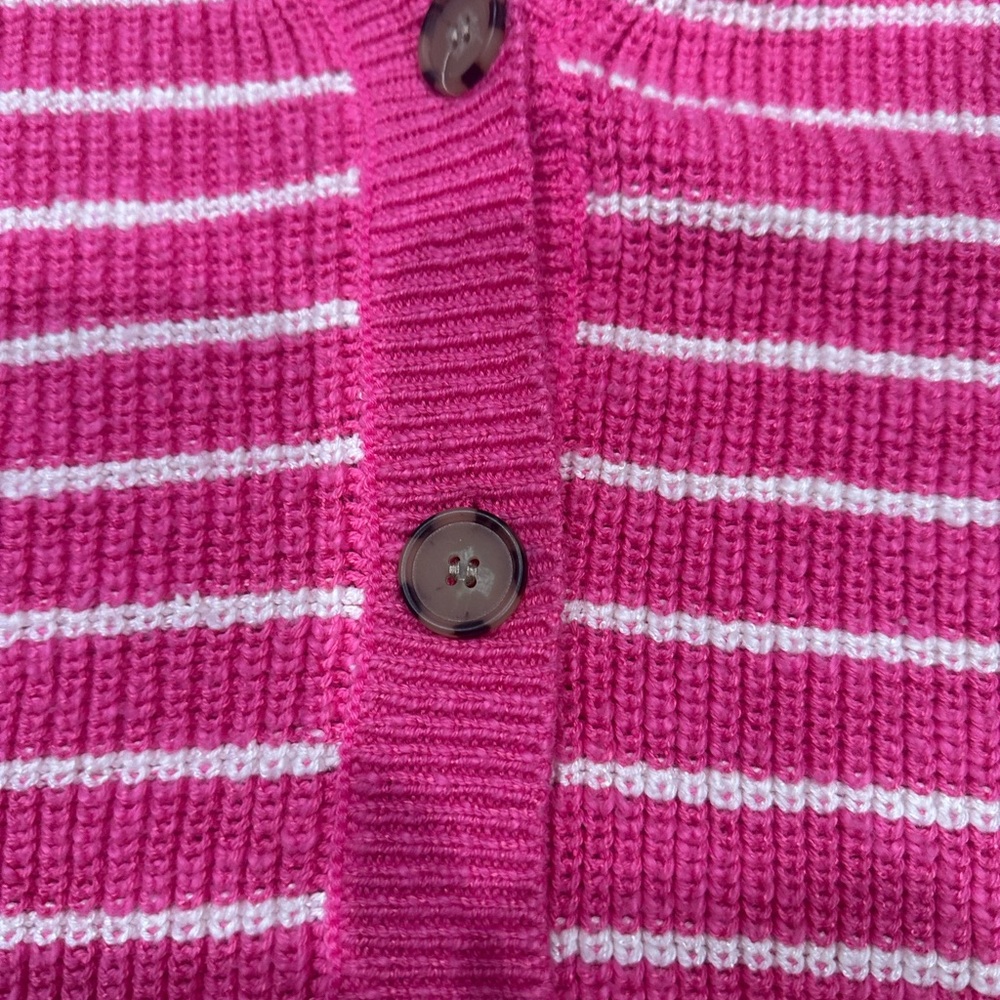 LOFT Vibrant Pink and White Striped Cardigan Small - Picture 4 of 9